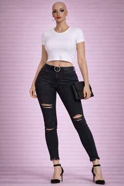 Free People Distressed Skinny Jeans with Tassel Fringe Hem Black Size 26